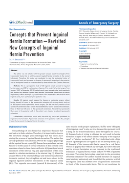 Concepts That Prevent Inguinal Hernia Formation – Revisited New Concepts of Inguinal Hernia Prevention