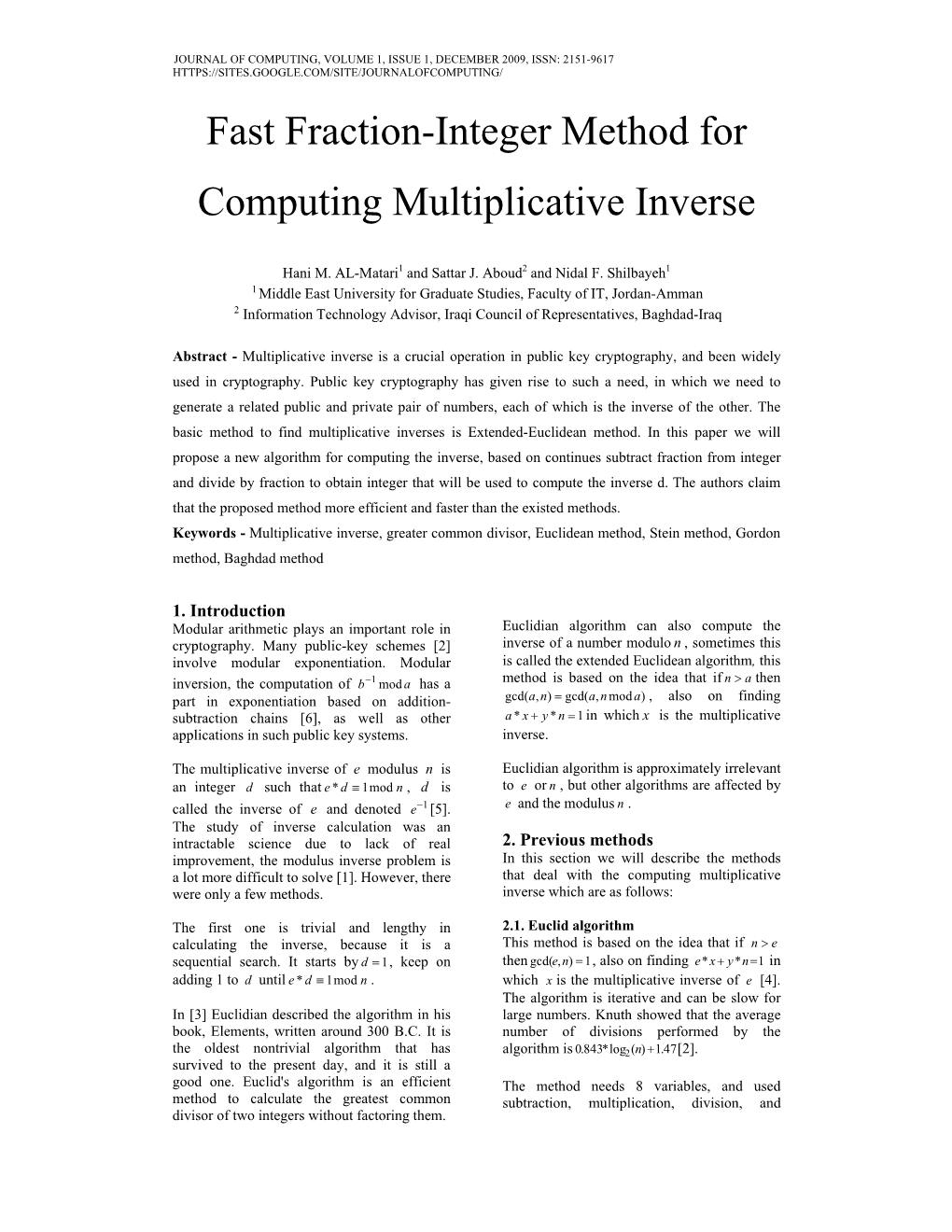 Fast Fraction-Integer Method for Computing Multiplicative Inverse