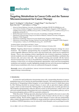 Targeting Metabolism in Cancer Cells and the Tumour Microenvironment for Cancer Therapy