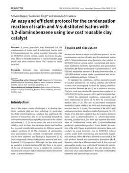 An Easy and Efficient Protocol for the Condensation Reaction of Isatin and N-Substituted Isatins with 1,2-Diaminobenzene Using Low Cost Reusable Clay Catalyst