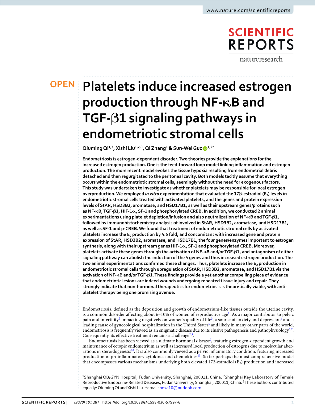 Platelets Induce Increased Estrogen Production Through NF-Κb and TGF