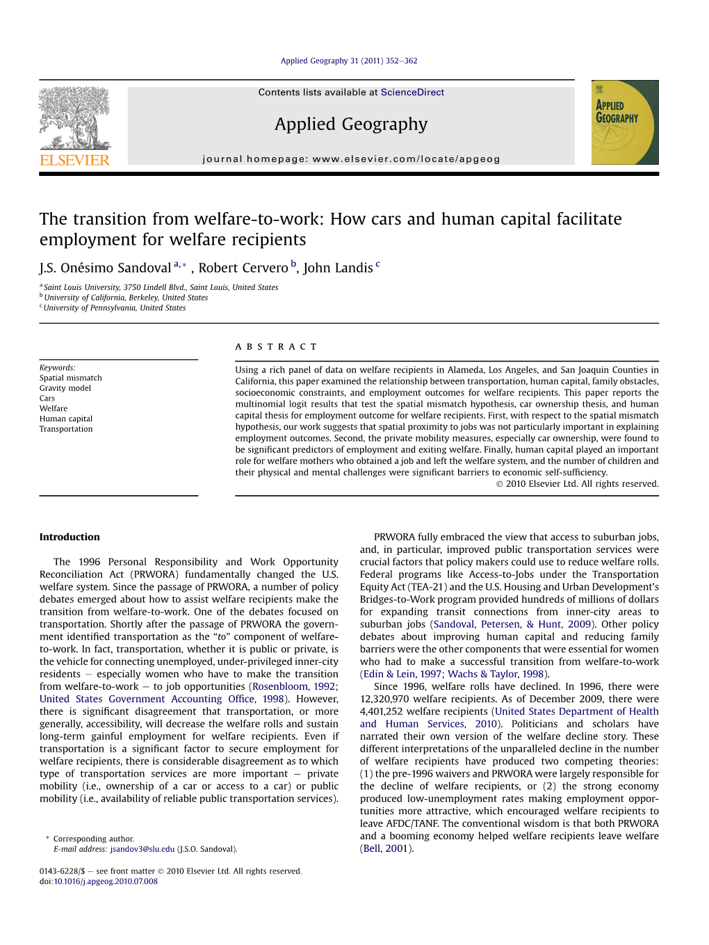 The Transition from Welfare-To-Work: How Cars and Human Capital Facilitate Employment for Welfare Recipients