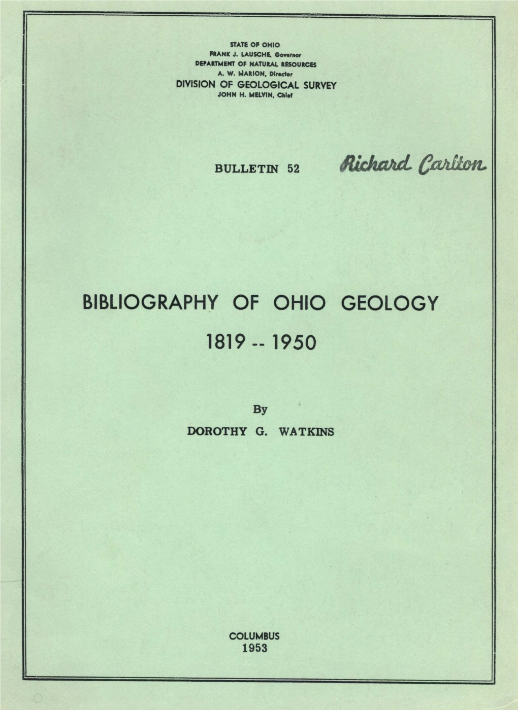 Bibliography of Ohio Geology 1819 -- 1950