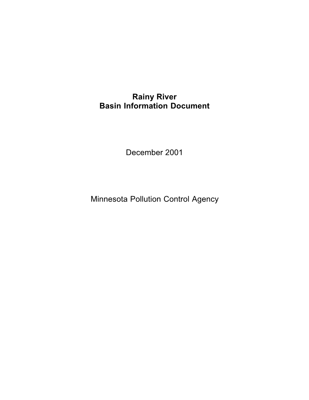 Rainy River Basin Information Document – 2001 Page Ii Table of Contents