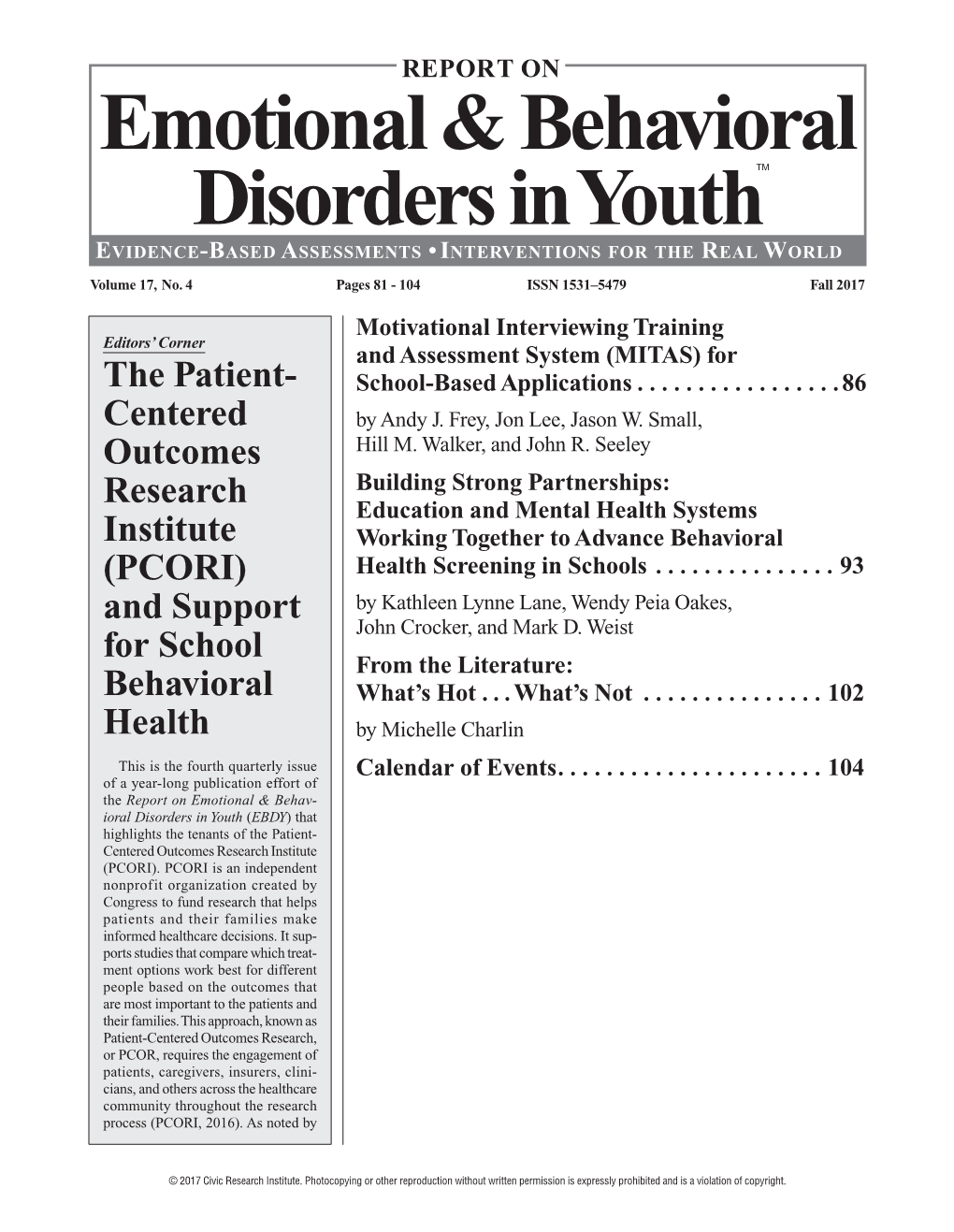 Emotional & Behavioral Disorders in Youth