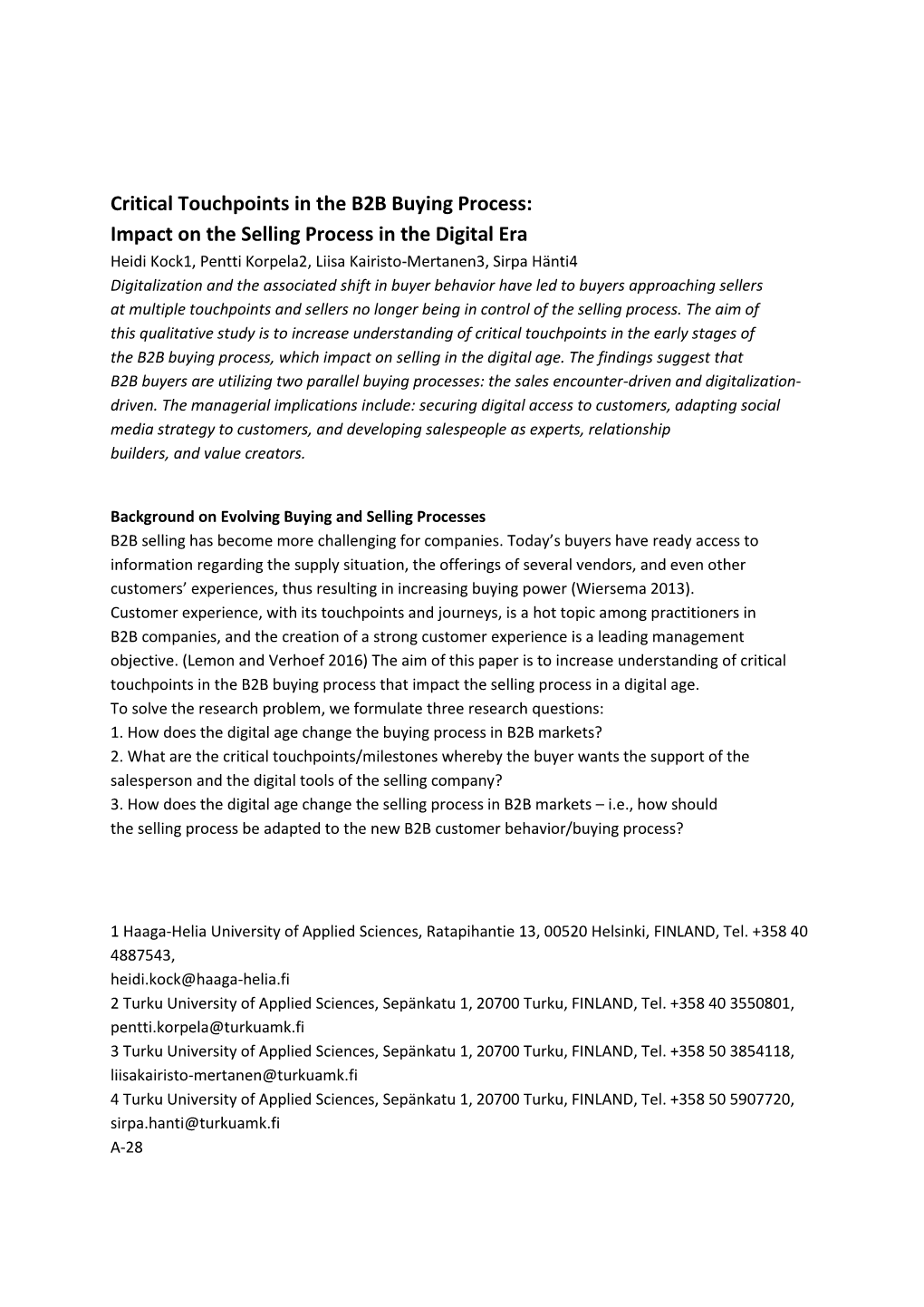 Critical Touchpoints in the B2B Buying Process: Impact on the Selling