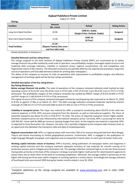 Aajkaal Publishers Private Limited August 31, 2018 Ratings Amount Facilities Rating1 Rating Action (Rs