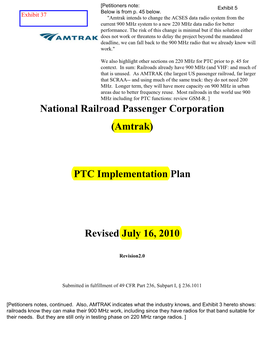 (Amtrak) PTC Implementation Plan Revised July 16, 2010