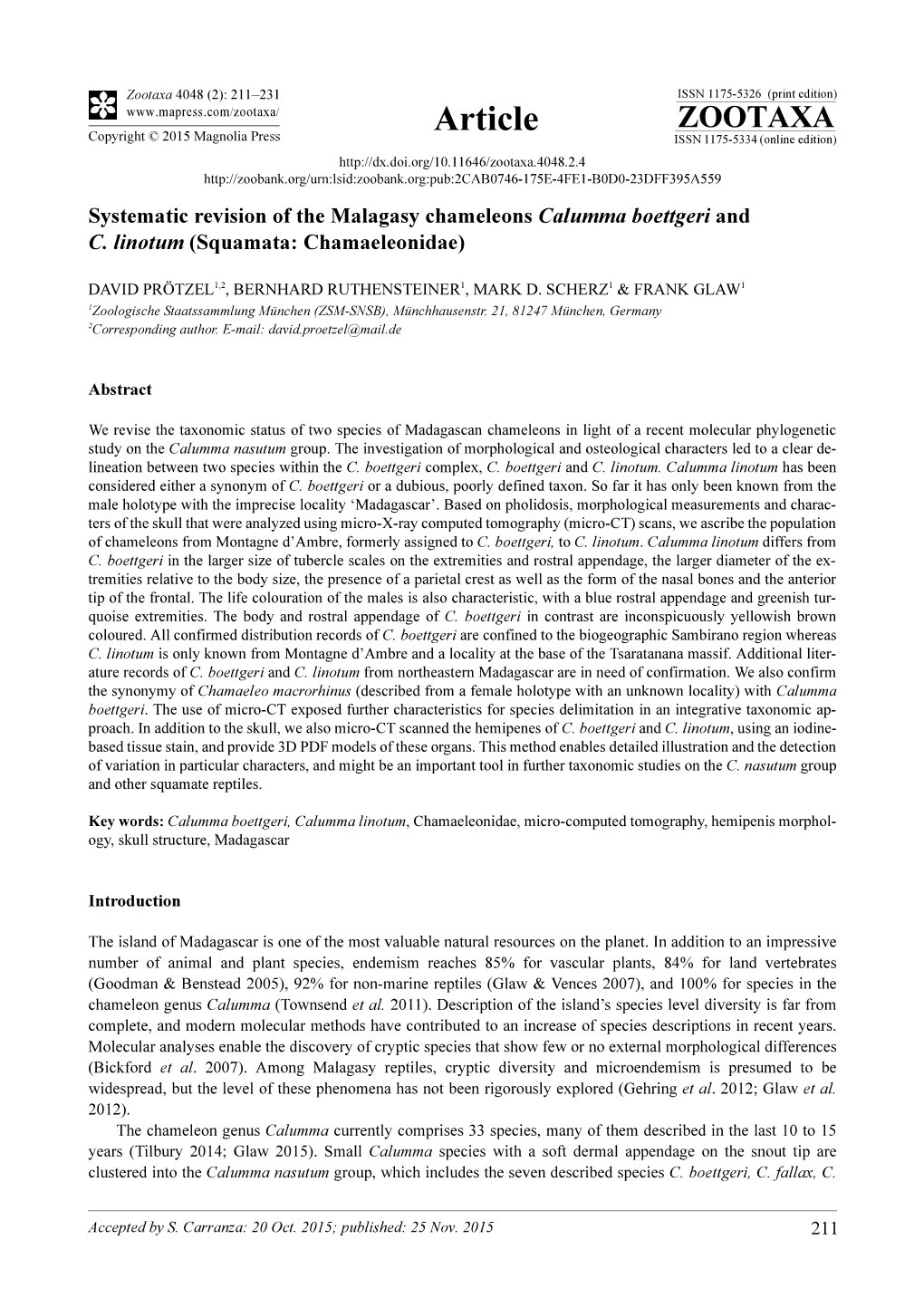 Systematic Revision of the Malagasy Chameleons Calumma Boettgeri and C
