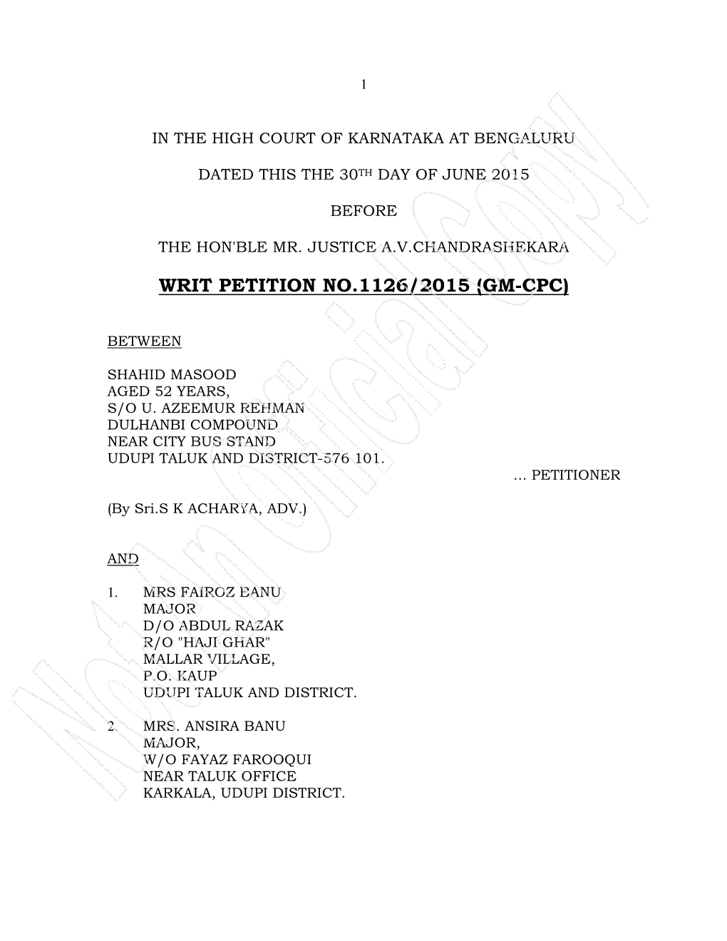 Writ Petition No.1126/2015 (Gm-Cpc)