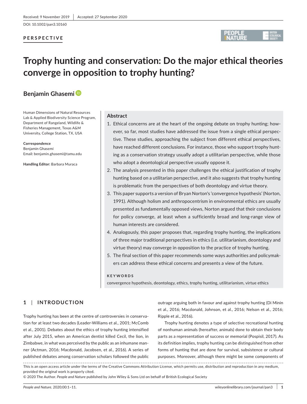 Trophy Hunting and Conservation: Do the Major Ethical Theories Converge in Opposition to Trophy Hunting?