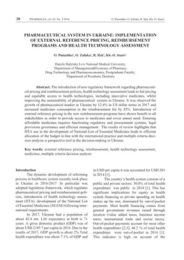 Pharmaceutical System in Ukraine: Implementation of External Reference Pricing, Reimbursement Programs and Health Technology Assessment