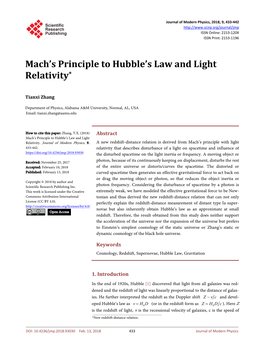 Mach's Principle to Hubble's Law and Light Relativity