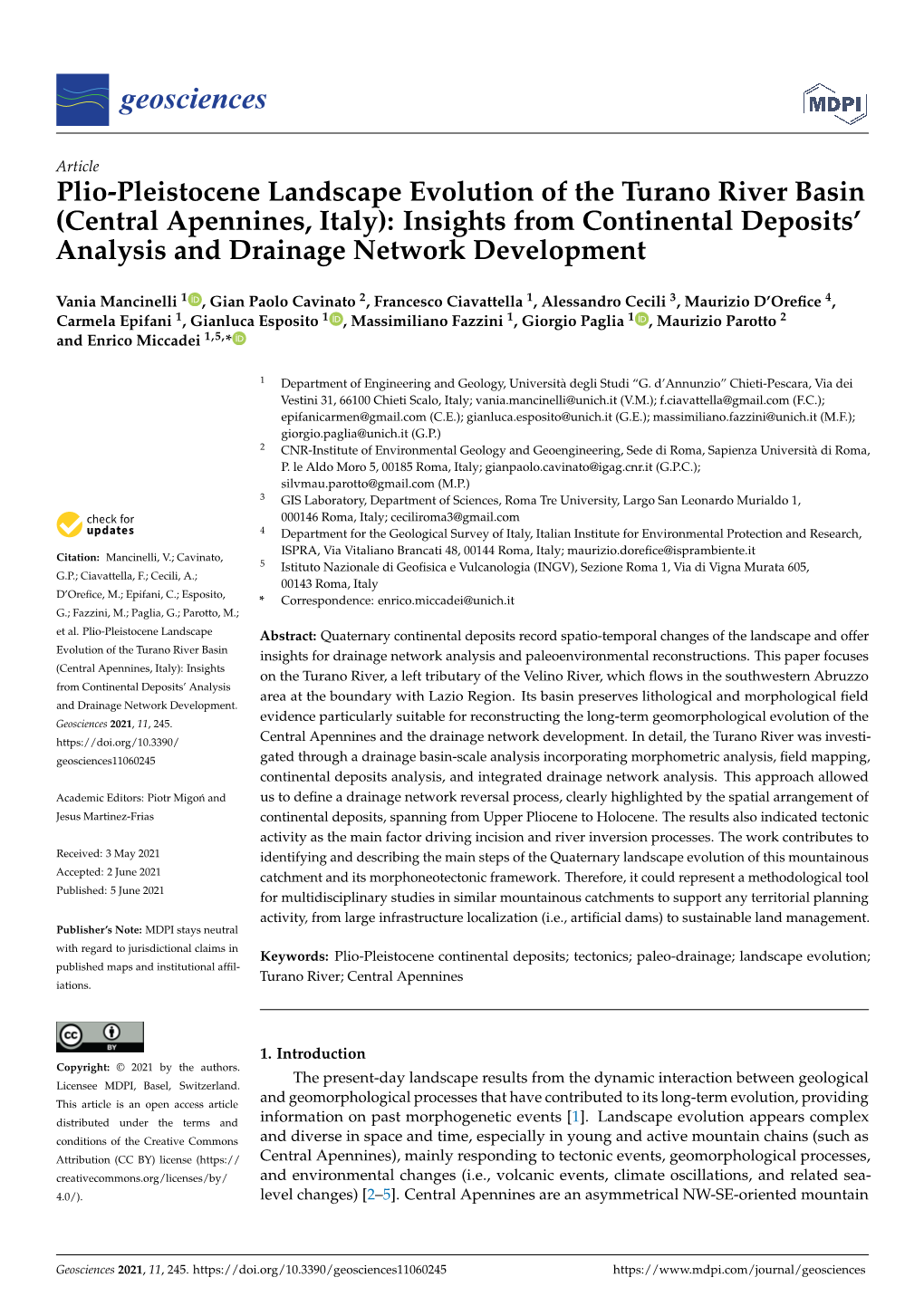 Plio-Pleistocene Landscape Evolution of the Turano River Basin