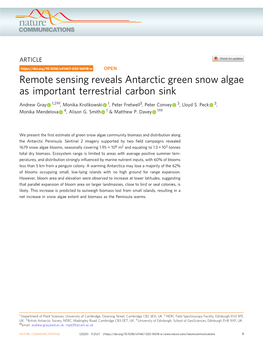 Remote Sensing Reveals Antarctic Green Snow Algae As Important