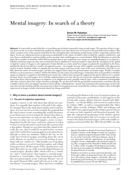 Mental Imagery: in Search of a Theory