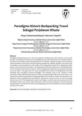 Paradigma Historis Backpacking Travel Sebagai Perjalanan Wisata