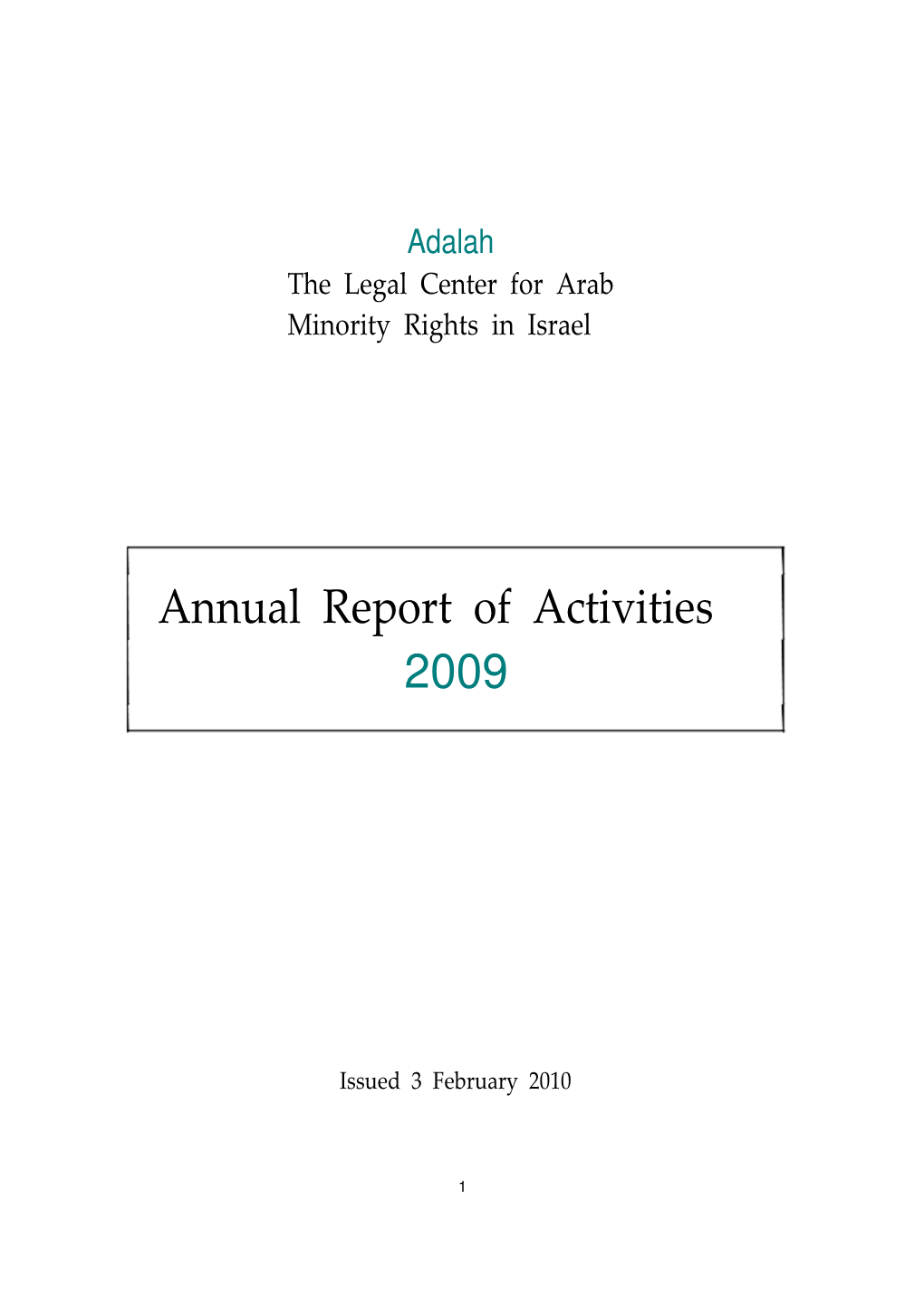 Annual Report of Activities 2009