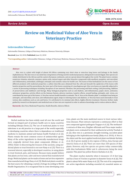 Review on Medicinal Value of Aloe Vera in Veterinary Practice