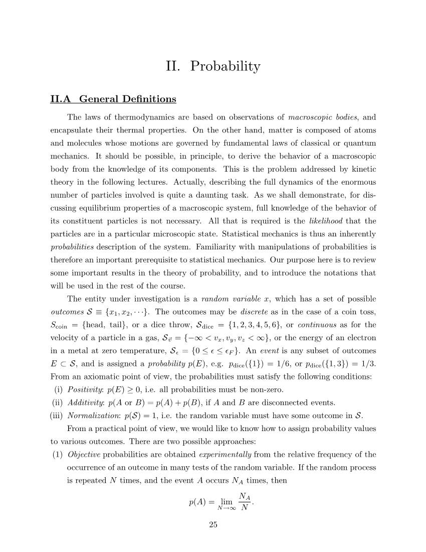 Statistical Mechanics Is Thus an Inherently Probabilities Description of the System