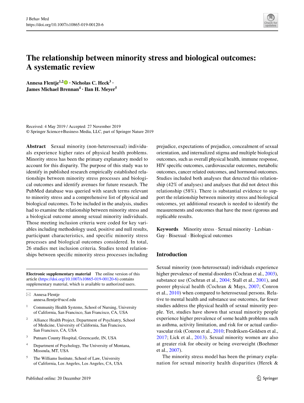 The Relationship Between Minority Stress and Biological Outcomes: a Systematic Review