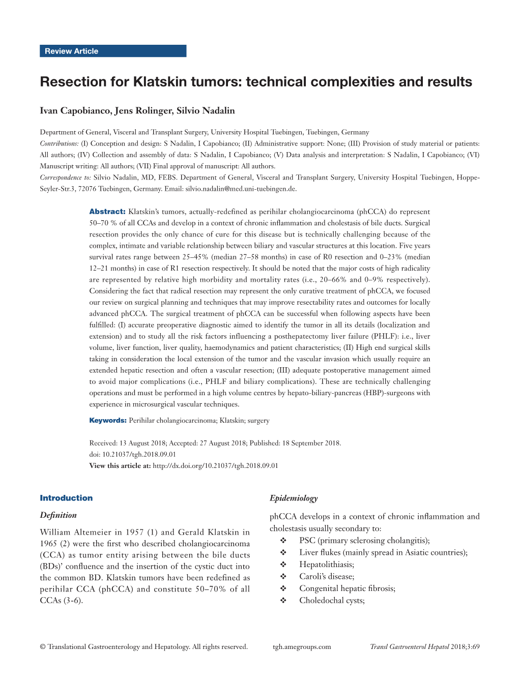 Resection for Klatskin Tumors: Technical Complexities and Results