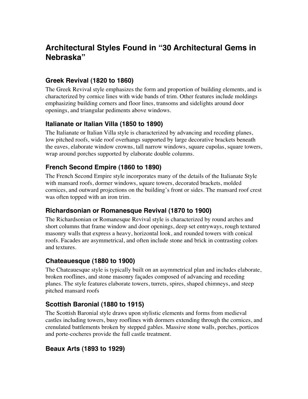 Architectural Styles Found in “30 Architectural Gems in Nebraska”