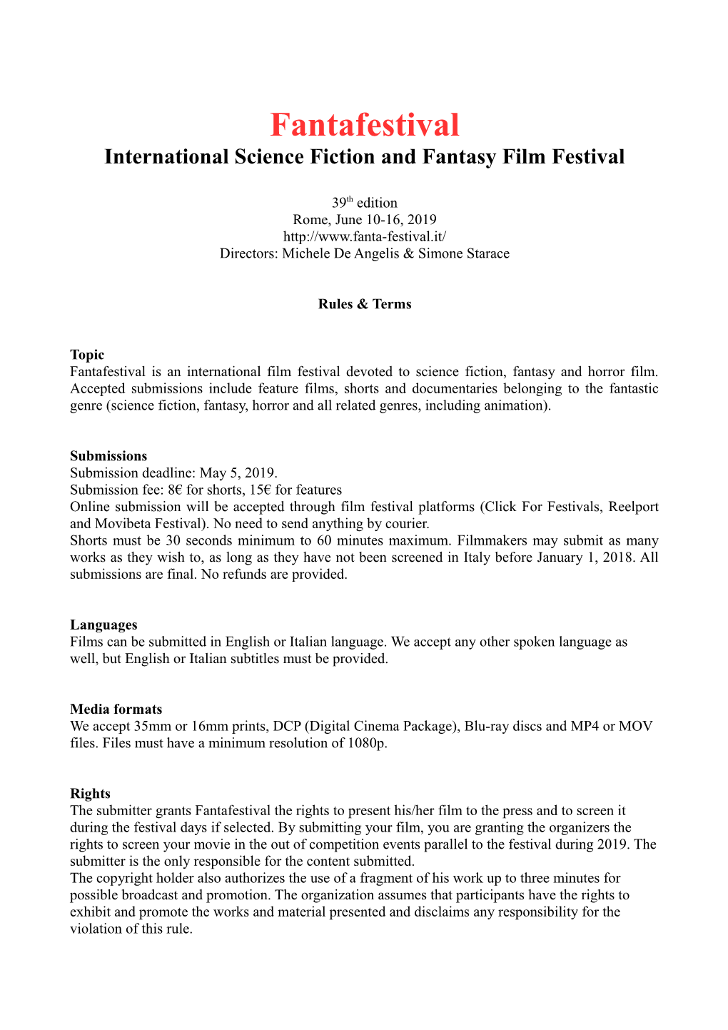 Fantafestival International Science Fiction and Fantasy Film Festival