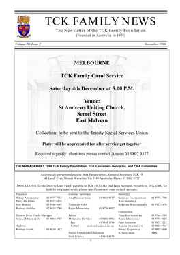 TCK FAMILY NEWS the Newsletter of the TCK Family Foundation (Founded in Australia in 1978)