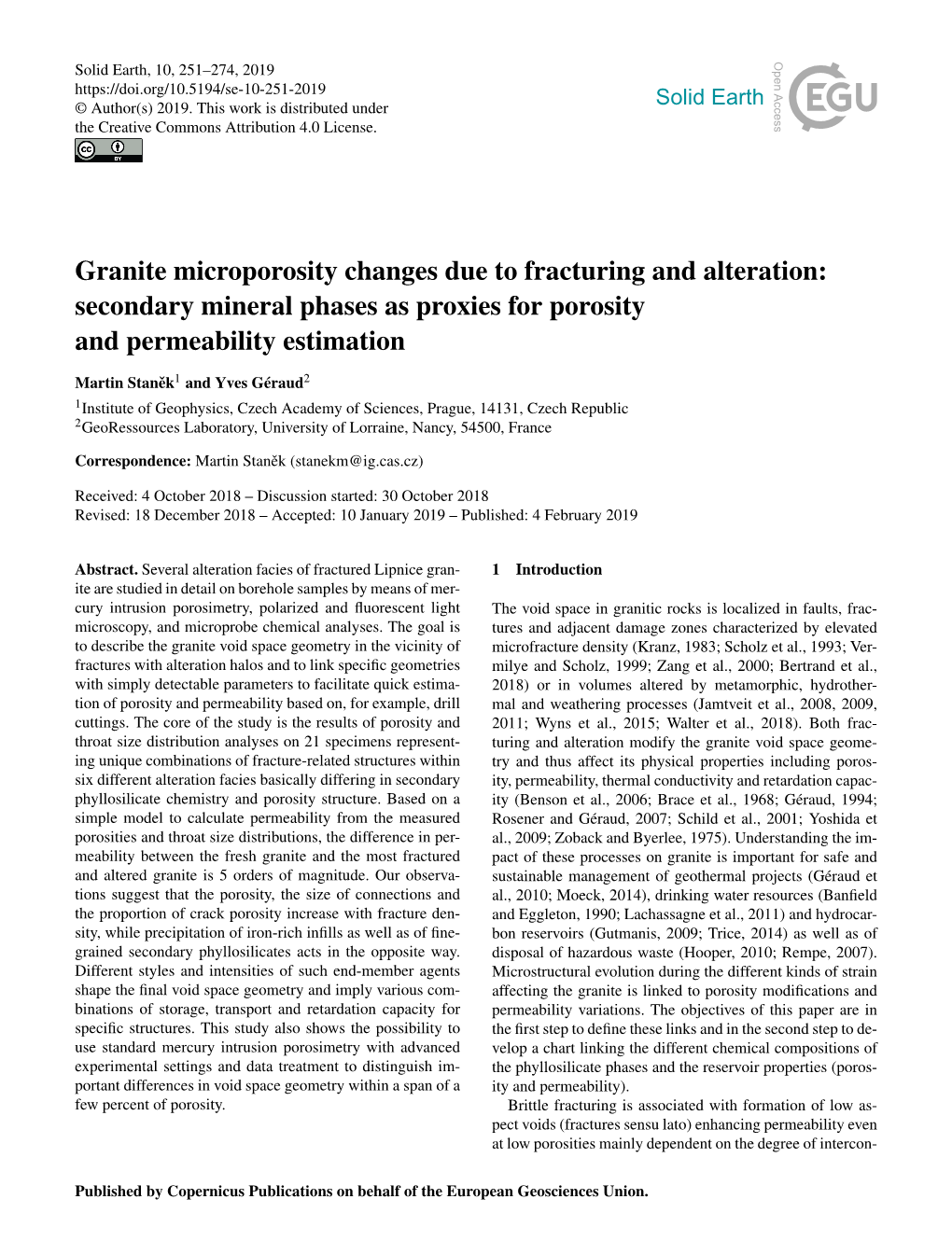 Granite Microporosity Changes Due to Fracturing and Alteration: Secondary Mineral Phases As Proxies for Porosity and Permeability Estimation