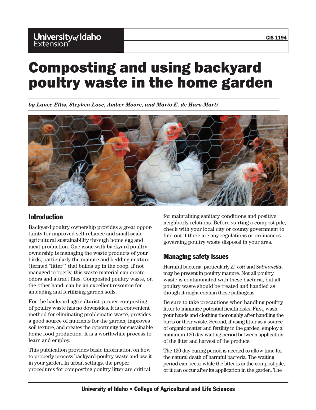 Composting and Using Backyard Poultry Waste in the Home Garden by Lance Ellis, Stephen Love, Amber Moore, and Mario E