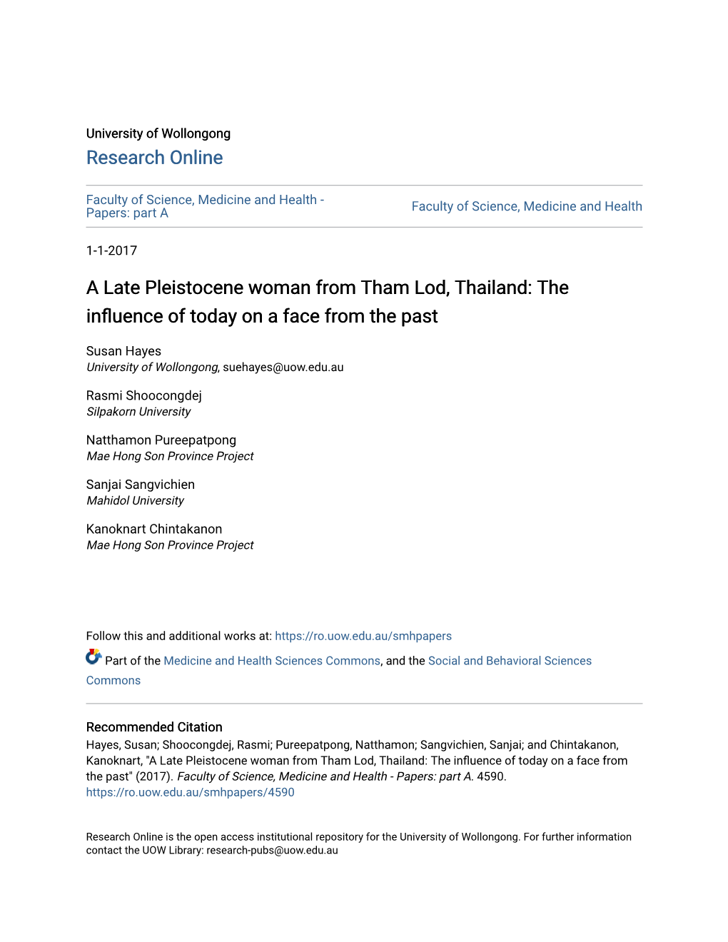 A Late Pleistocene Woman from Tham Lod, Thailand: the Influence of Odat Y on a Face from the Past