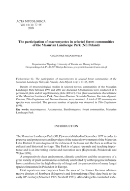 The Participation of Macromycetes in Selected Forest Communities of the Masurian Landscape Park (NE Poland)