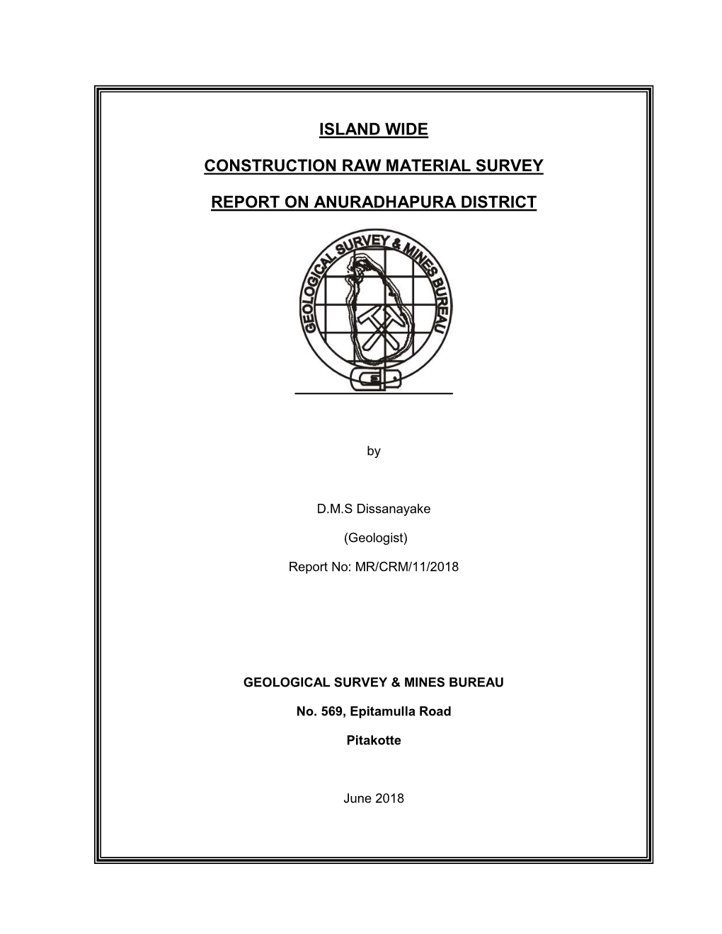 Island Wide Construction Raw Material Survey Report on Anuradhapura District