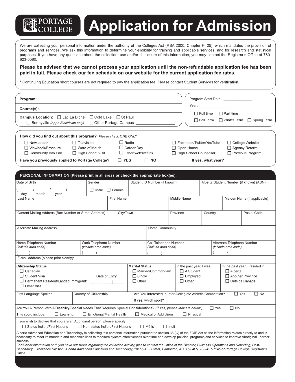 Application for Admission