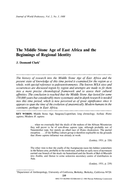The Middle Stone Age of East Africa and the Beginnings of Regional Identity