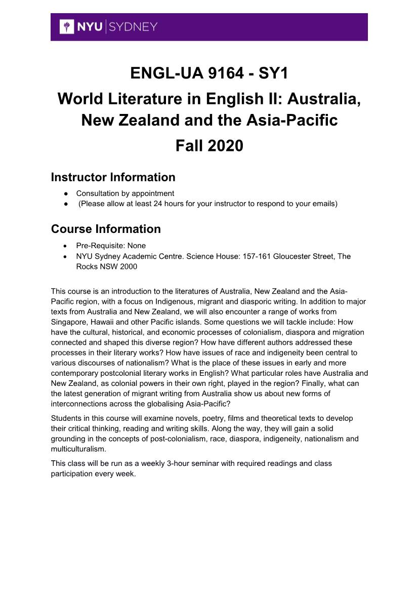 World Literature in English II: Australia and New Zealand