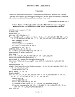 Mordecai Full Index