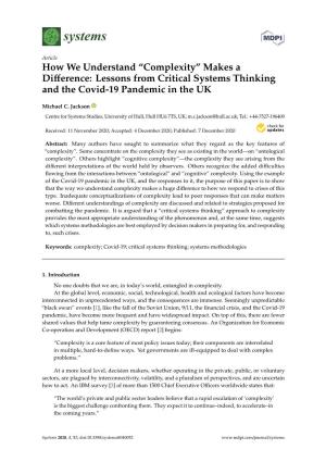 Complexity” Makes a Diﬀerence: Lessons from Critical Systems Thinking and the Covid-19 Pandemic in the UK