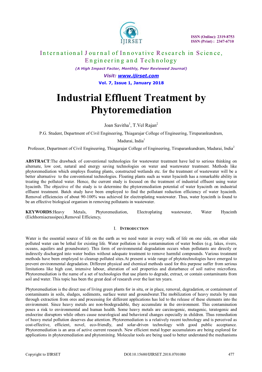 Industrial Effluent Treatment by Phytoremediation