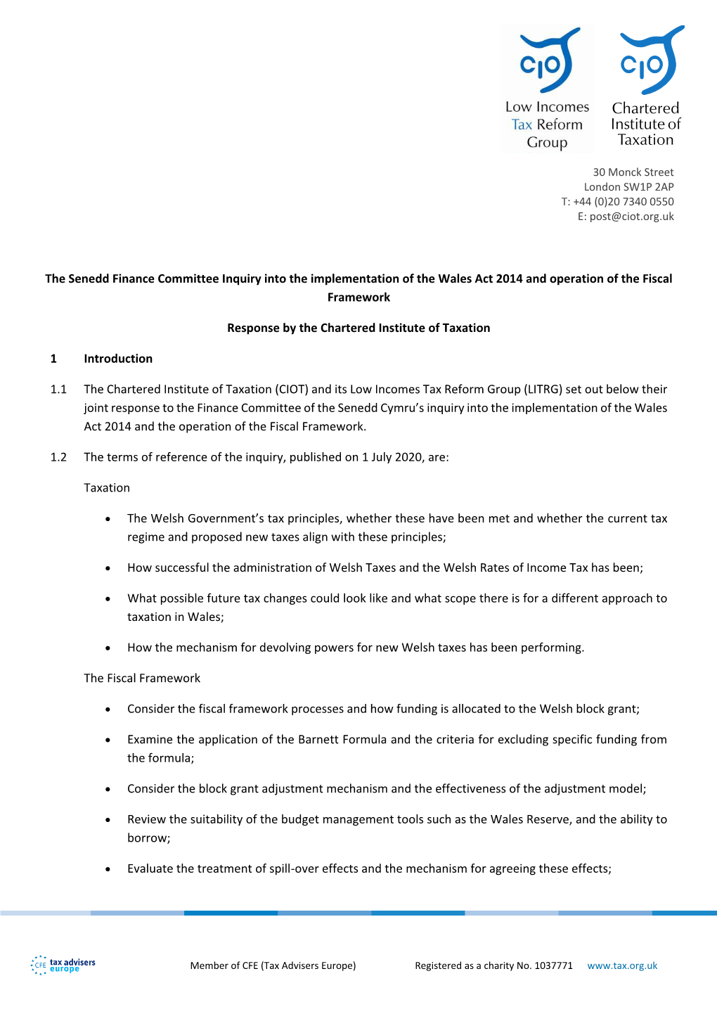 CIOT and LITRG Response: Senedd Finance Committee Inquiry