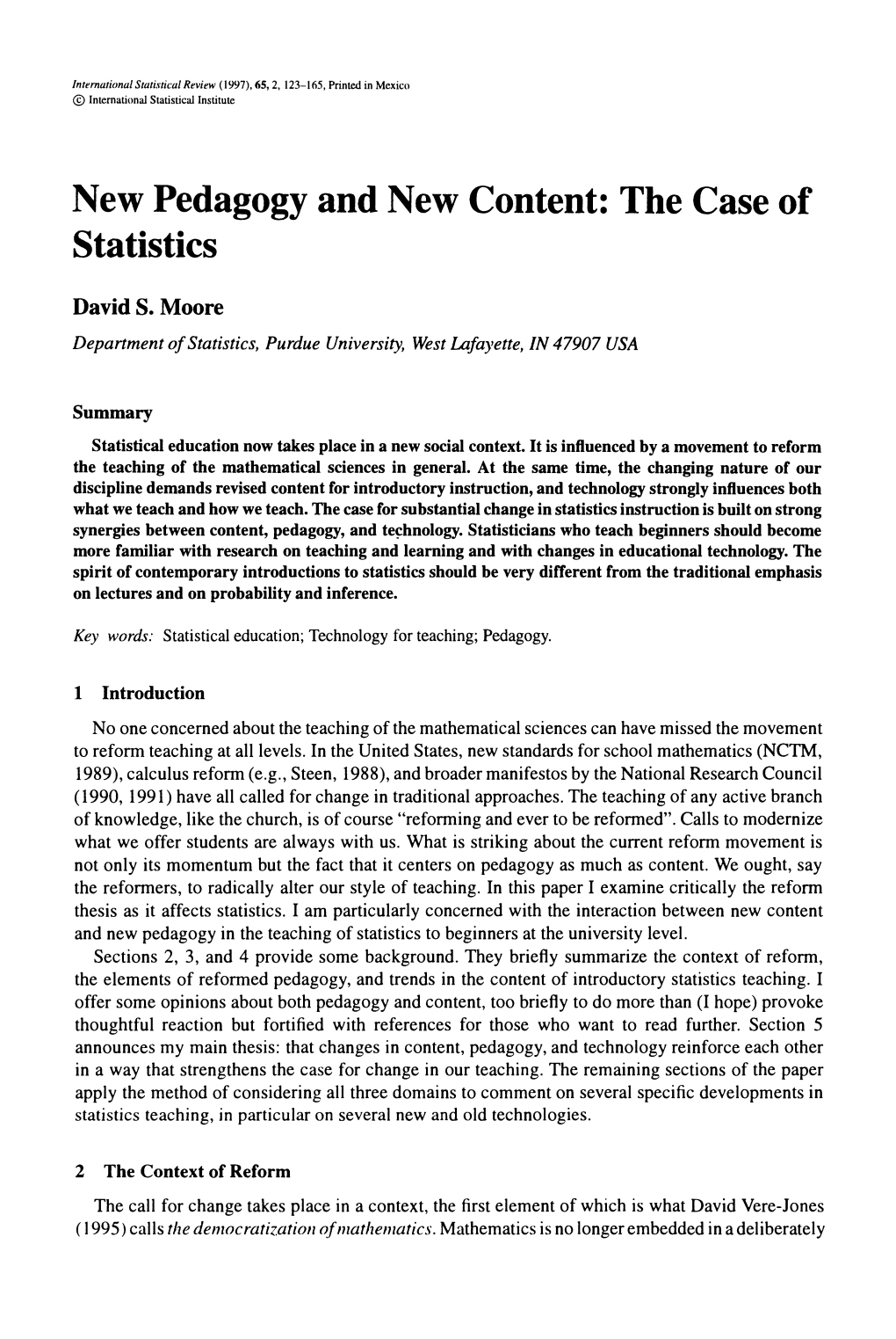 New Pedagogy and New Content: the Case of Statistics