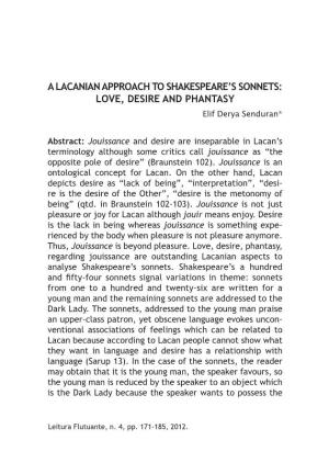 A Lacanian Approach to Shakespeare's Sonnets