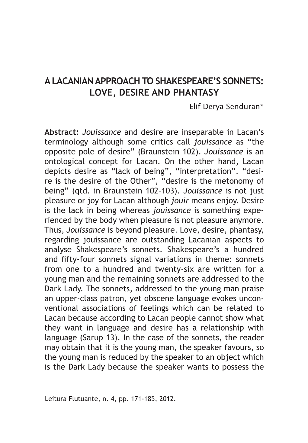 A Lacanian Approach to Shakespeare's Sonnets