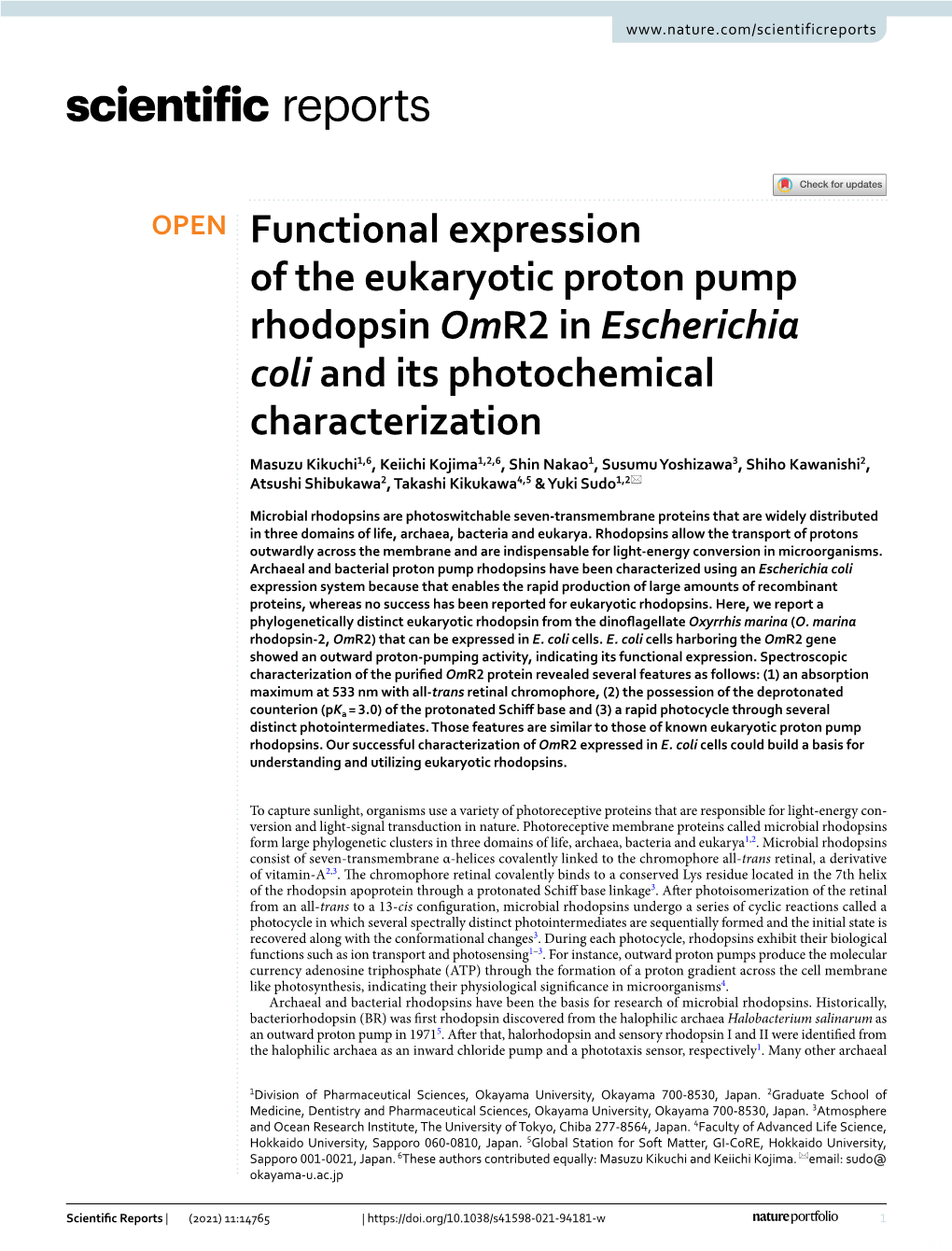 Functional Expression of the Eukaryotic Proton Pump Rhodopsin