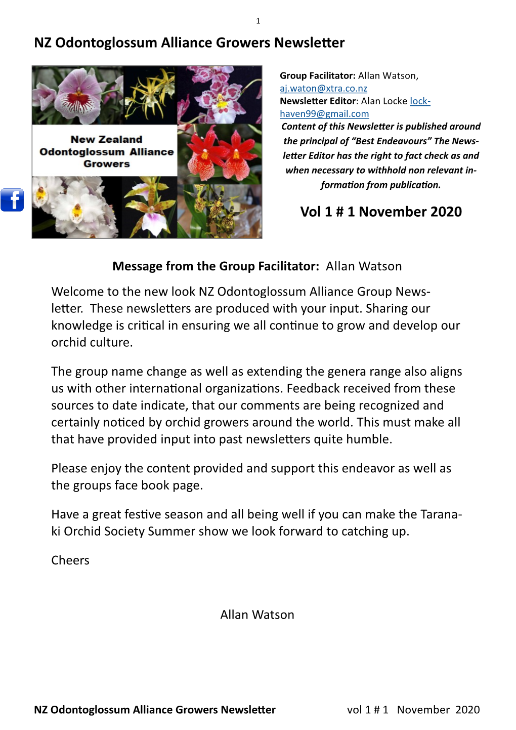 Vol 1 # 1 November 2020 NZ Odontoglossum Alliance Growers