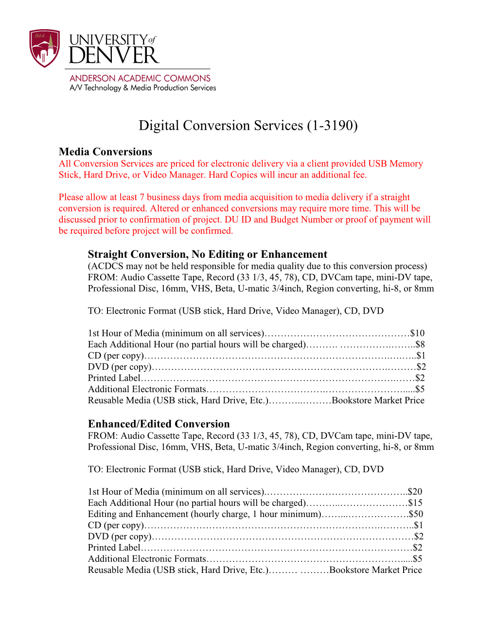 Digital Conversion Services (1-3190)