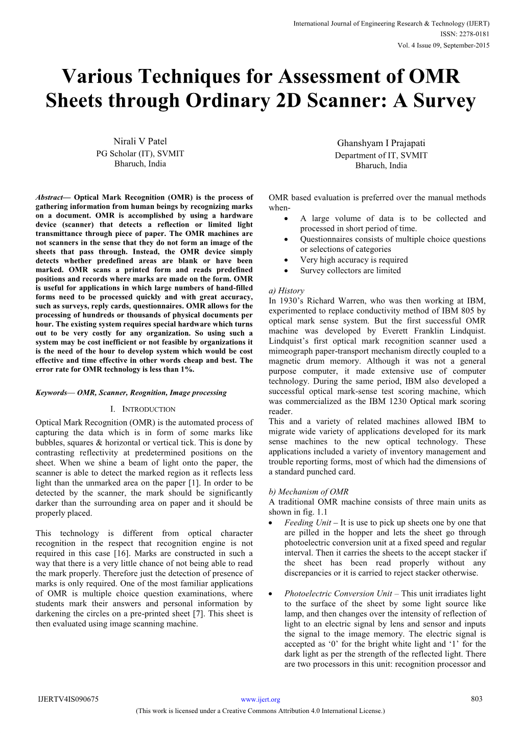 Various Techniques for Assessment of OMR Sheets Through Ordinary 2D Scanner: a Survey