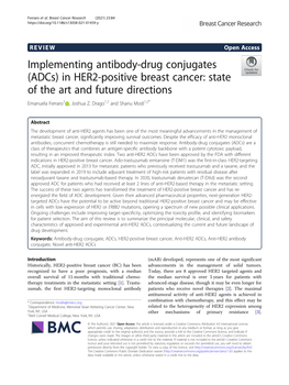 Implementing Antibody-Drug Conjugates (Adcs) in HER2-Positive Breast Cancer: State of the Art and Future Directions Emanuela Ferraro1 , Joshua Z