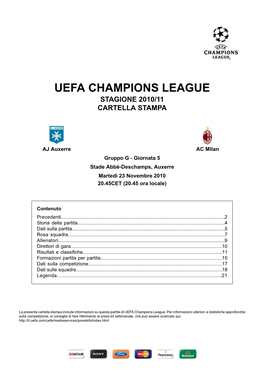 Uefa Champions League Stagione 2010/11 Cartella Stampa
